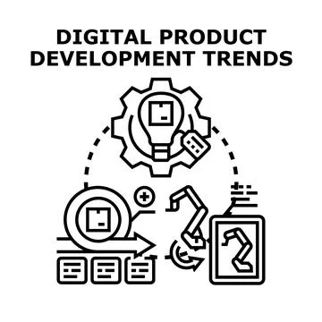 Digital product development trends concept creating new products Stock Illustration
