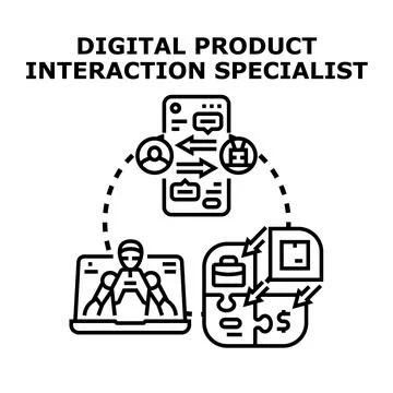 Digital product interaction specialist creating user experience value Illustrazione stock