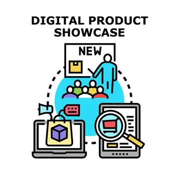 Digital product showcase concept presenting online business solutions Stock Illustration