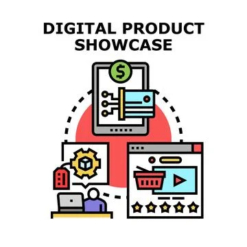 Digital product showcase process of online selling 库存插图