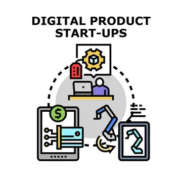 Digital product start ups developing and monetizing software solution 스톡 일러스트