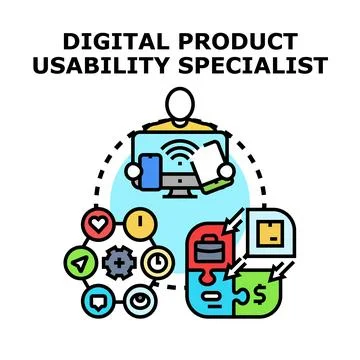 Digital product usability specialist analyzing user experience Stock Illustration