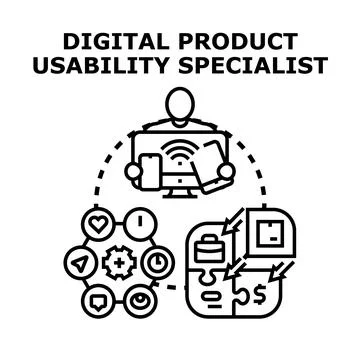 Digital product usability specialist analyzing user experience Stock Illustration