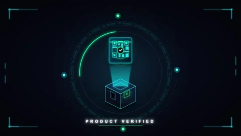 Digital product verification hud animation with qr code scanning and succes.. Vídeo Stock 337566522