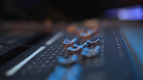 Digital production console. Audio Mixer. Sound Mixer. Stock Footage 142634974