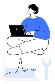 Digital Productivity and Problem Solving Person with Laptop Analyzing Graphs 스톡 일러스트