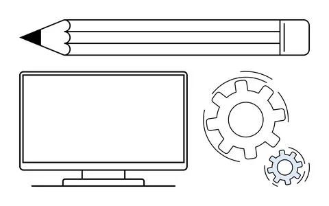 Digital Productivity Tools and Creativity Concept with Pencil, Monitor, and.. 스톡 일러스트
