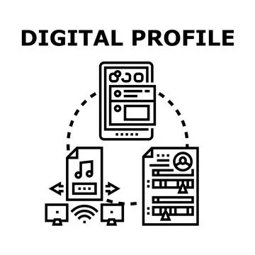 Digital profile concept reflecting user data and online identity Illustrazione stock