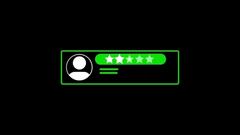 Digital profile icon animation showing four star review and feedback score .. Stockbeeldmateriaal 313782089