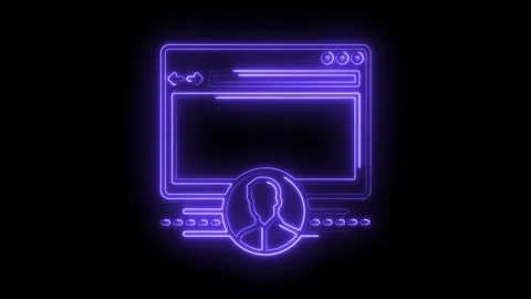 Digital profile neon glow animation with browser window and user avatar icon Stock Footage 316675655