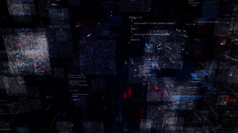 Digital program codes moving asymmetrically on a dark screen. Animation Stock Illustration