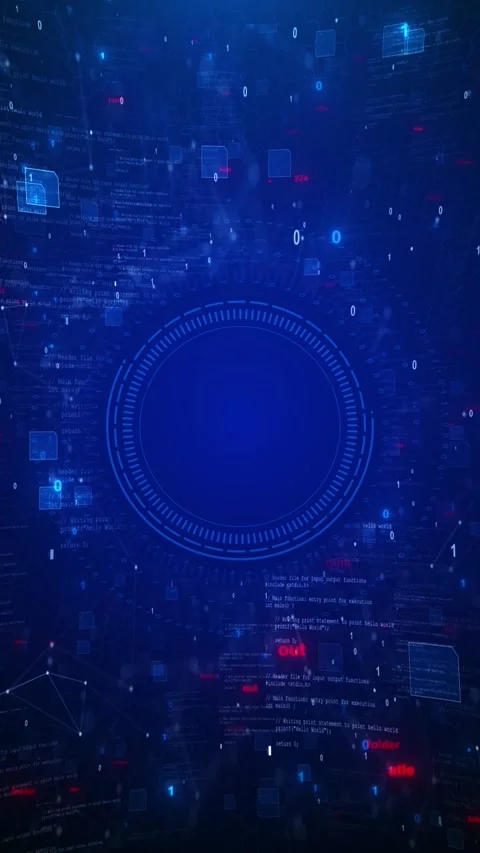 Digital programming circle HUD visual code layers, binary particles, and futuris Stock Footage 340409922