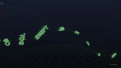 Digital Programming Code Language Symbols Flying on Futuristic Grid Backgroun Stock Footage 348421352