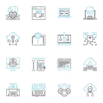 Digital programming linear icons set. Coding, Programming, Algorithms, Debugging Stock Illustration