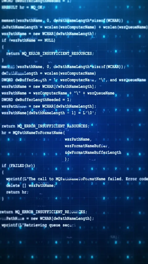 Digital programming matrix display blue source code, glowing number field, grid Stock Footage 334129256