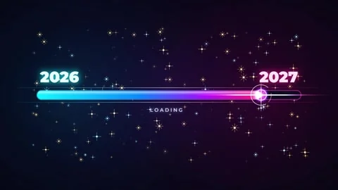 Digital progress bar loading animation transitioning from the year 2026 to .. Stock Footage 346502021