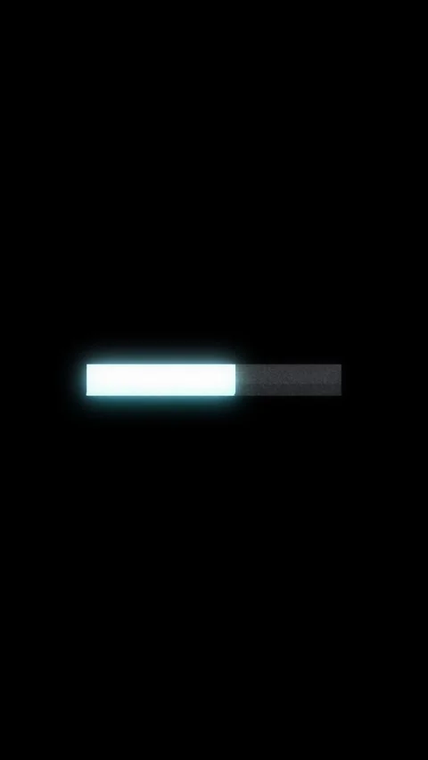 Digital progress bar status visual with cyan glow, pixel glitch edge, and black Stock Footage 340556523
