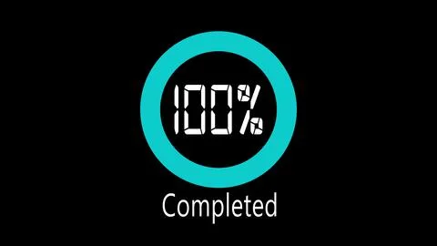 Digital progress loading bar complete on a black background. Stock Illustration