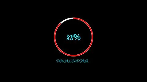Digital progress loading bar downloading completion on a black background. Illustrazione stock