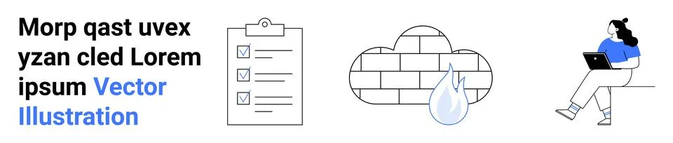 Digital Project Management and Remote Work with Cloud Security Elements 스톡 일러스트