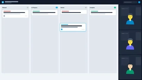 Digital project management board showing task card moving across columns. 4K Video stock 342898399