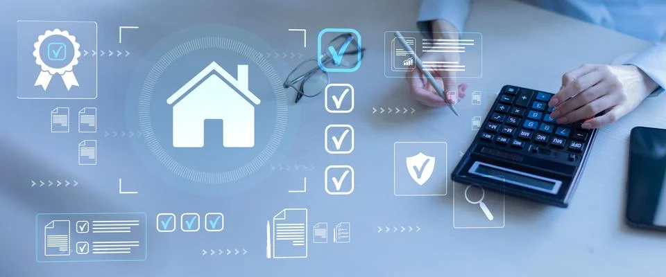 Digital Property Certification and Real Estate Approval Workflow Interface on Stock Photos
