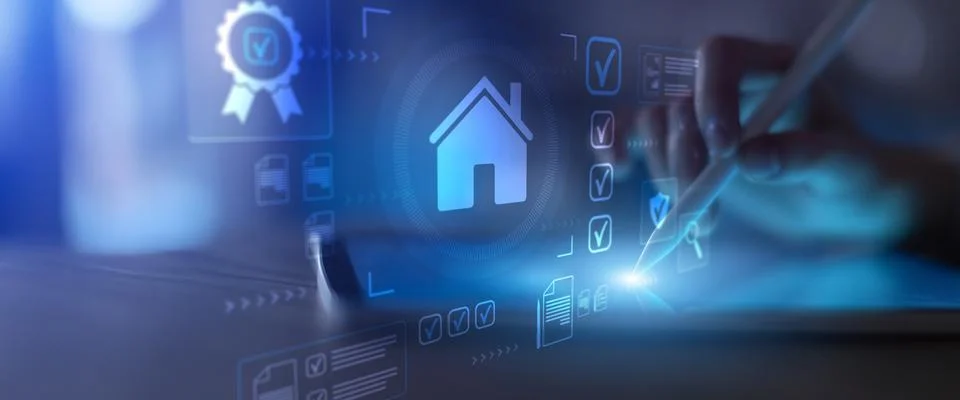 Digital Property Certification and Real Estate Approval Workflow Interface .. Stock Photos