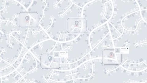Digital Property Search Map with Apartment Listings in Suburban District Stock Illustration
