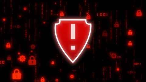 Digital Protection Concept, Futuristic Data Code In 3d Cyberspace With Warning Stock Footage 156331047