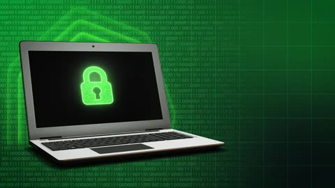 Digital Protection Concept Glowing Lock on Laptop with Binary Code Stock Footage 323362245