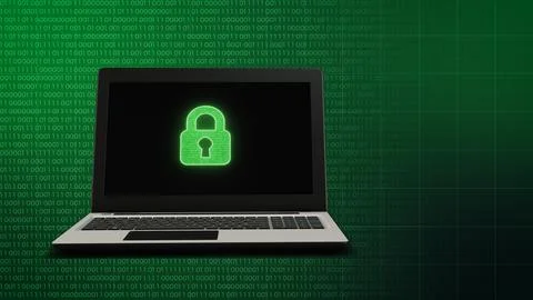 Digital Protection Concept Glowing Lock on Laptop with Binary Code Stock Illustration