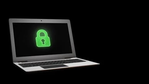 Digital Protection Concept Glowing Lock on Laptop Stock Illustration
