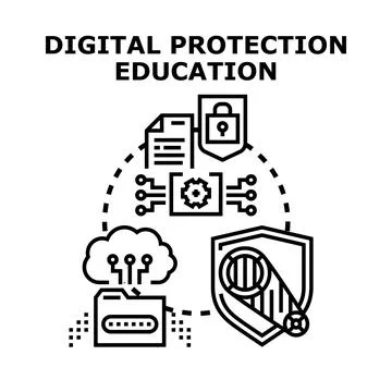 Digital protection education securing data and cyber information Stock Illustration