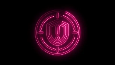 Digital protection neon exclamation mark shield technology warning alert cy.. Stock Footage 346008292