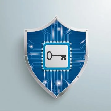 Digital Protection Shield Microchip Key Stock Illustration