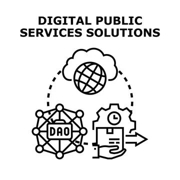 Digital public services solutions delivering decentralized technology Stock Illustration