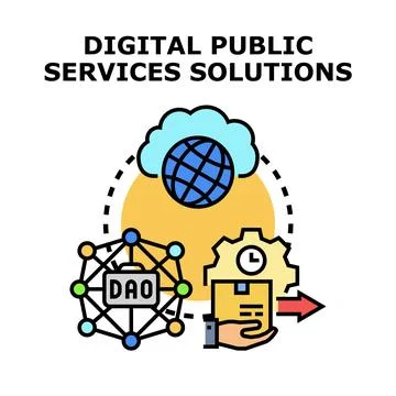 Digital public services solutions delivering decentralized technology Stock Illustration