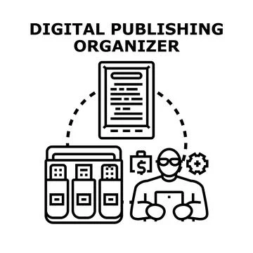 Digital publishing organizer concept presenting content creation and manageme Stock Illustration