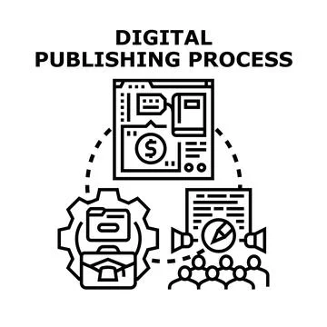 Digital publishing process vector concept illustrating content creation Stock Illustration