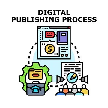 Digital publishing process vector concept illustrating content creation Stock Illustration