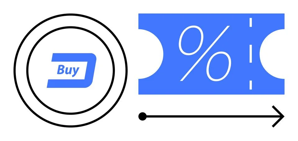 Digital purchase button and discount coupon concept with arrow indicating c.. Stock Illustration