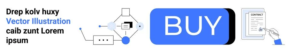 Digital Purchase Process with Purchase Button and Contract Signing Elements イラスト素材