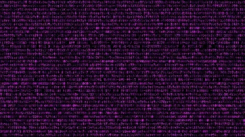 Digital purple code streams across dark screen with flickering effect Stock Footage 327511048