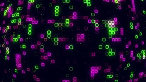Digital purple green cube pattern grid Dancing round cube green color neon .. 스톡 동영상 225661672