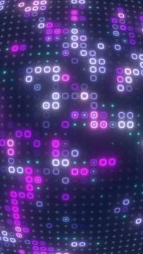 Digital purple matrix of glowing squares on a soft curved grid, creating a .. Stock Illustration