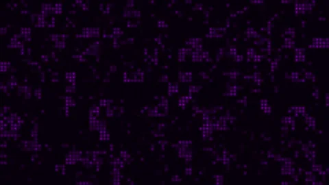 Digital purple pixels flickering on dark background for data flow, technology Stock Footage 342036764