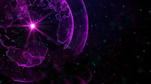 Digital purple planet of Earth, 3D animation Stock Illustration