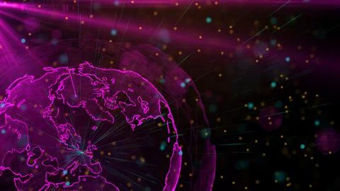 Digital purple planet of Earth, 3D animation Stock Illustration