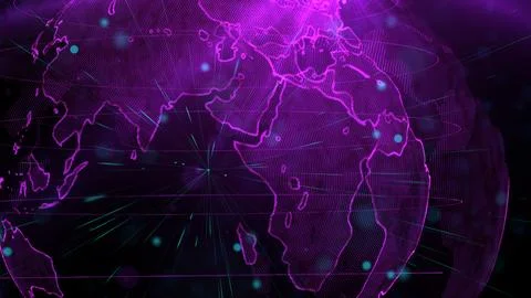 Digital purple planet of Earth, 3D animation Stock Illustration