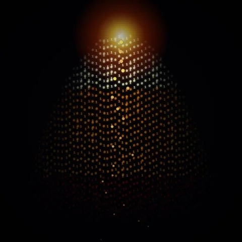 Digital Pyramid of Binary Code Data Flowing with Golden Light Rays Stock Footage 347262708